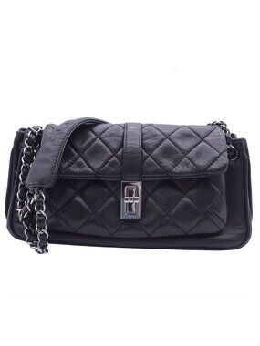 Chanel 2.55 Chain Shoulder Bag Black Silver Leather